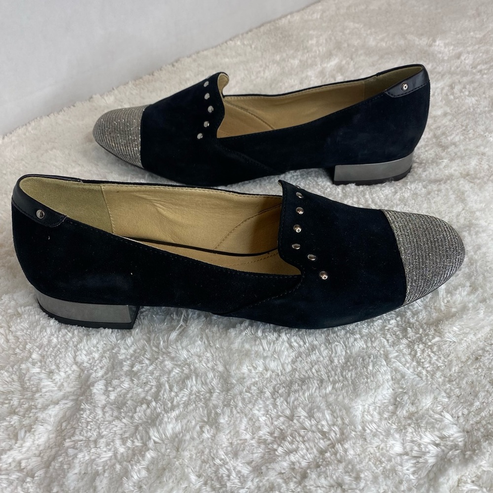 GEOX Respira Black Sueded Leather Loafers Silver Studs 39 - Picture 8 of 13